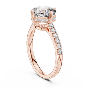 Bague de fiançailles en or rose massif 18 carats avec diamant taille coussin et pavé, alliance de mariage micro-pavée étincelante, bijoux personnalisés - Product Image 2