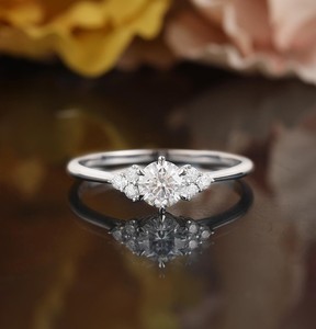 Round Cut Moissanite 925 Sterling <b>Silver</b> Luxury Engagement <b>Ring</b> Classic <b>Solitaire</b> Dainty Minimalist Wedding Promise Party <b>Ring</b> - Product Image 1