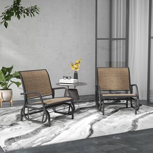 Set di 2 Sedie a Dondolo in Acciaio con Braccioli Curvi, Colore Marrone Misto, per Veranda, Giardino, Bordo Piscina, Balcone, Uso Esterno - Product Image 2