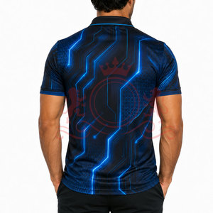 High Performance Blue <b>Abstract</b> Polo Shirt Breathable Fabric Short Sleeve Comfortable Modern Casual Daily Wear - Product Image 2