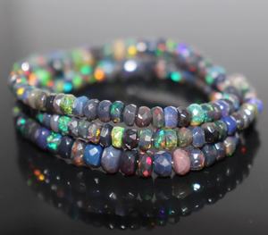 Black Fire <b>Opal</b> Beads Necklace 3-4mm 15 inches Faceted Rondelle Style Minimalist Black Ethiopian <b>Opal</b> Faceted Beads - Product Image 2
