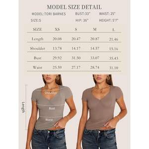 2025 Trendy Queen Mujeres Basic Y2K Camisetas Cuello en V Manga corta Slim Fit Alta calidad Transpirable Salir Tops - Product Image 3