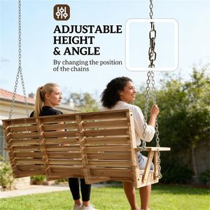 Sedia a Dondolo in Legno Naturale per Esterni, Giardino, Cortile e Veranda - Product Image 4