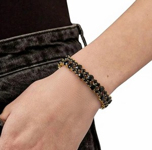 Pulsera con Dije de Ónix Negro, Plata de Ley 925, Chapada en Oro, Certificada, Elegante, con Piedras Preciosas, Joyería Fina de Lujo para Mujer, 12g, Aniversario - Product Image 2