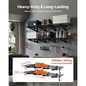 Set di 8 Scaffali da Garage a Parete in Acciaio Resistente, 1 x 3 Piedi, 24 x 72 Pollici per Ripiano, con Ganci, Scaffalatura a 2 Livelli per Garage - Product Image 2