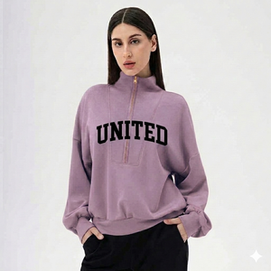 เสื้อสเวตเชิ้ตผู้หญิงคอเต่าครึ่งซิป ผ้าฝ้ายฟลีซ 100% ระบายอากาศ แห้งเร็ว สไตล์ลำลอง ปักโลโก้ด้านหน้า ขายส่ง - Product Image 2