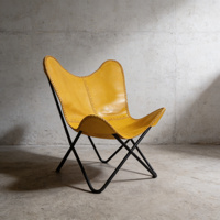 Chaise de loisirs pliable en forme de papillon avec pieds en métal robustes en cuir véritable, design élégant pour chambre à coucher, appartement et utilisation en extérieur