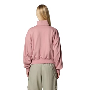 Sweat-shirt long pour femme en jersey non tissé imperméable, à col ras du cou, demi-zip, avec poches kangourou, à sequins et cristaux, côtelé et anti-plis - Product Image 4