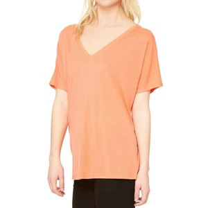 T-shirts décontractés pour femmes à col en V, personnalisés en usine, en coton respirant, à manches courtes, pour l'été - Product Image 2