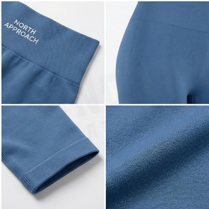 High Waist Full Length <b>Seamless</b> <b>Leggings</b> Solid Blue Spandex Polyester Women's Yoga Wear - Product Image 4