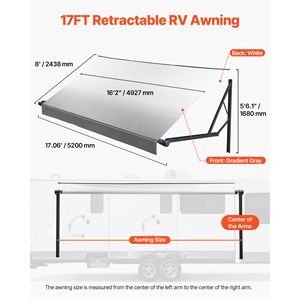 Motorized RV <b>Awning</b> Complete Kit 17.06FT <b>Electric</b> Retractable Aluminum Frame Waterproof PVC Fabric - Product Image 2