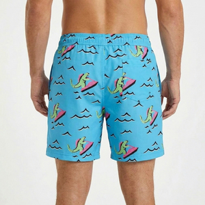 Shorts de bain 2-en-1 premium pour hommes avec ligne de compression, motif dinosaure amusant, logo personnalisé, vêtements de plage - Product Image 4
