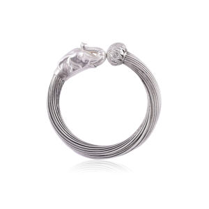 95g 925 Sterling <b>Silver</b> Elephant Head <b>Bangle</b> <b>Bracelet</b> – Multi-Wire Tribal Kada, Statement Design - Product Image 1