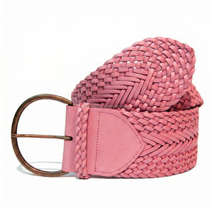 Cinturón de Cuero Genuino Trenzado Rosa de 50 mm de Ancho con Logotipo Personalizado para Mujer, Hebilla de Aleación, Cinturón de Vestir a la Moda - Product Image 1