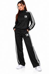 Custom <b>Women</b> <b>Quarter</b> <b>Zip</b> Cotton Blend Lightweight Tracksuit Set Oversized Fleece Half <b>Zip</b> <b>Sweatshirt</b> Wide Leg Sweatpants Side - Product Image 1