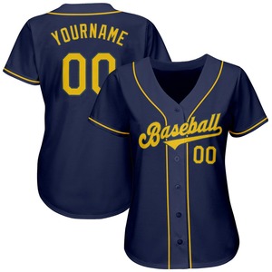 Anti-Bacterial Top Quality OMMiZ men Custom <b>Navy</b> Gold Authentic <b>Baseball</b> Jersey - Product Image 2