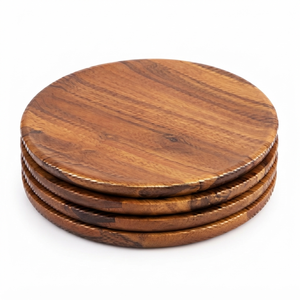 Rehman Craft Wooden Coasters Set 4 Natural Acacia Wood Drink Coasters Handmade Heat Resistant Non-Slip Cup Mats <b>Epoxy</b> Resin - Product Image 6