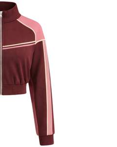 Chaqueta Deportiva Corta para Mujer, Color Rosa Granate, con Cierre, para Gimnasio, Fitness, Ropa Deportiva Activa, con Rayas en Contraste, Fabricante de Chaquetas de Entrenamiento - Product Image 4
