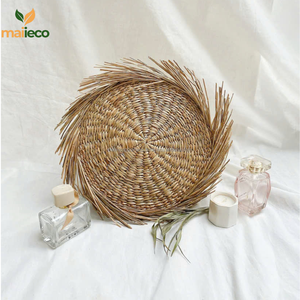 Manteles individuales y posavasos de cristal de algas marinas naturales Boho Chic, cesta de pared de ratán trenzado tejido Vintage, decoración de pared de cartón, alfombrillas y almohadillas - Product Image 4