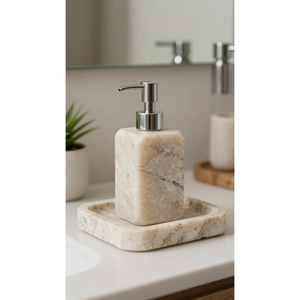 Distributeur de savon en marbre noir naturel avec pompe manuelle, flacon distributeur de liquide en pierre pour la décoration de salles de bain d'hôtels haut de gamme - Product Image 6