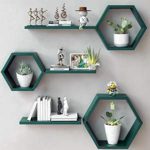 <b>Wooden</b> Floating Wall <b>Shelves</b> for Living Room, Wall Mounted Set of 6 Hexagon <b>Shelves</b> for Photos Plants and Wall Decor Honeycomb - Product Image 1