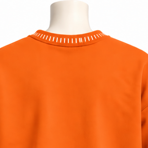 <b>Mens</b> <b>Orange</b> Stitched Border Distressed Crewneck Sweatshirt Loose Fit Pullover Long Sleeve Casual Streetwear Training Fashion Top - Product Image 4