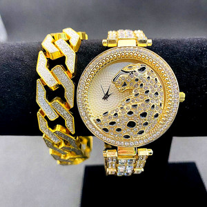 Fashion Women <b>Watch</b> With <b>Bling</b> Bracelet 2pcs <b>Ladies</b> <b>Watches</b> With Hip Hop Jewelry Sets 9782 - Product Image 1