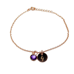 Rose Gold Plated Chain Bracelet With Amethyst Gemstone And <b>Initial</b> G Charm Minimalist Everyday Wear - Product Image 3