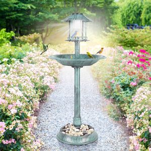 Abbeveratoio per Uccelli Rotondo in Plastica 51*51*106cm con Luce Solare Verde Scuro per il Giardino - Product Image 5