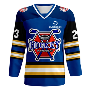 Maillot de hockey sur glace vintage personnalisable, grande taille, col en V, vêtements de sport, broderie sergé, service OEM, couleur personnalisée, sublimation hockey - Product Image 1