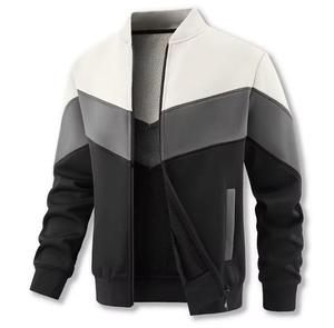 Blouson Bomber Homme Slim en Jean PU à Capuche, Col Montant, Blocs de Couleurs, Fermeture Éclair, Tissu Respirant, Décoration Effilochée - Décontracté - Product Image 4