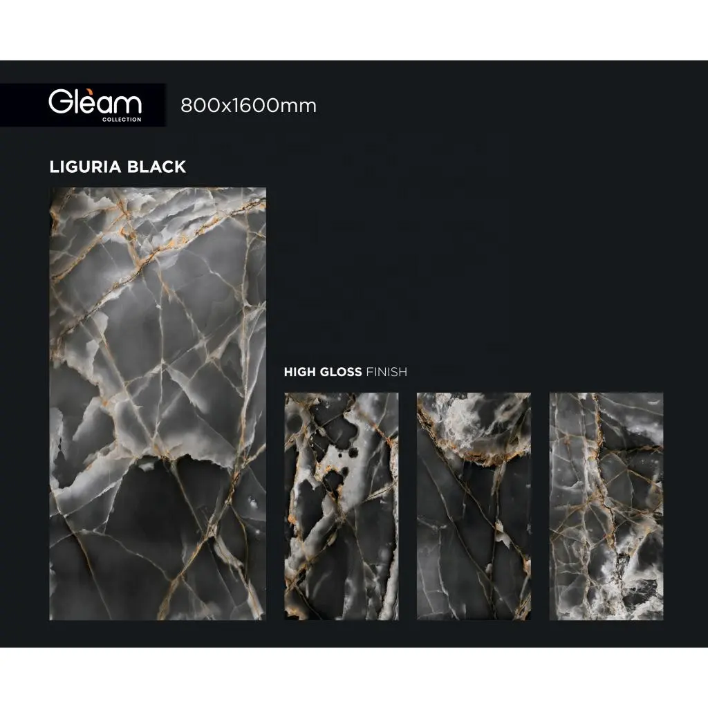 Popular Liguria Black Design 32*64' High Gloss Luxury Marble Look 80*160cm Wall Glazed Ceramic 800*1600mm Porcelain Floor Tiles