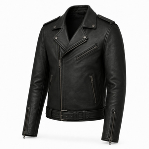 Chaqueta de cuero para hombre, color marrón, con cuello alto, estilo retro vintage, para motociclista, informal, de invierno, venta al por mayor - Product Image 4