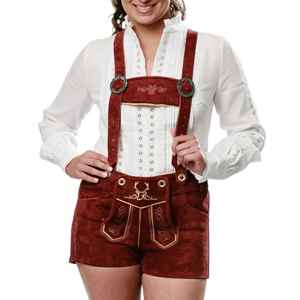 Shorts en Lederhosen bavarois pour femmes, en velours rouge brodé, costume traditionnel d'Oktoberfest, taille haute, shorts courts - Product Image 1