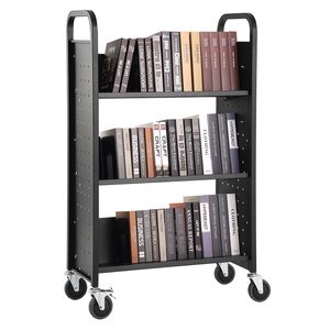 Chariot à livres à roulettes simple face, capacité 330 lb, dimensions 79,0 cm x 38,7 cm x 124,9 cm, mobilier de bibliothèque, étagères inclinées en V de 4 pouces avec verrouillage, capacité totale 310 lb - Product Image 1