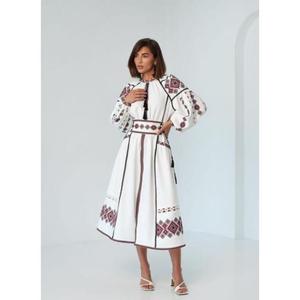 Vestido de mujer ucraniano bordado, corte en A, cintura natural, largo hasta el suelo, rojo, para boda/festival folclórico, 100% algodón, tallas S M L - Product Image 6