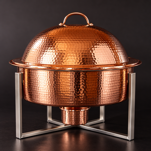 หม้ออุ่นอาหารสเตนเลสสตีลแบบหรูหรา พร้อมฝาโดมและขาตั้งโลหะ - Product Image 1