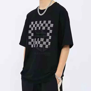 Nueva llegada: Camiseta de algodón 100% de corte holgado con pedrería para venta en línea, diseño único estampado, camiseta de talla grande con pedrería para hombre - Product Image 5