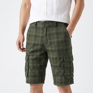 Shorts cargo à carreaux pour hommes, taille mi-haute, en toile respirante, décontractés, avec poches et fermeture boutonnée - Product Image 4