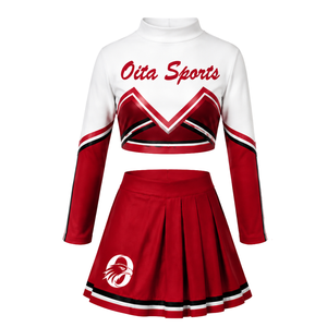 Ensemble uniforme de cheerleading sublimé rouge et blanc à manches longues avec jupe plissée – Tenue de sport d'équipe pour entraînement et performance – Personnalisable - Product Image 2