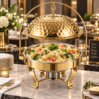 Plat de service rond de luxe en acier inoxydable avec couvercle dôme suspendu, chauffe-plats de buffet écologique et durable