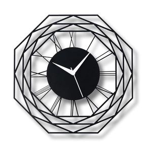 Modern Geometric Roman Numeral Wall <b>Clock</b> Black <b>Metal</b> Decorative Wall Art <b>Clock</b> Contemporary Minimalist Round <b>Clock</b> for Living - Product Image 1