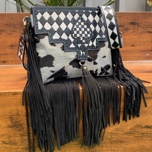 Fabricants 2025 Sac à bandoulière à franges en cuir véritable à carreaux usiné à la main pour femmes Sac à main de luxe pour femmes - Product Image 4