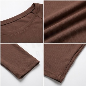 Haut court à manches longues et épaules dénudées, marron uni, sans couture, pour le yoga, vêtements de sport pour femmes - Product Image 5