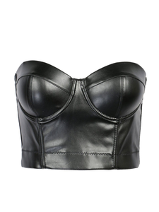 Haut court personnalisé pour femme en cuir véritable, sexy, à manches courtes, style vintage, décontracté, avec boutons et patchs, chaud pour l'hiver - Product Image 4