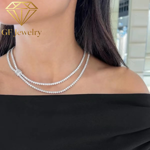 Collier tennis double rang en or blanc 18 carats avec diamants de laboratoire, style Old Money, empilable, bijou de soirée élégant pour la clavicule - Product Image 4