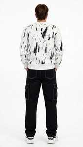 เสื้อสเวตเชิ้ตคอกลมผู้ชาย สีดำขาว ลายพิมพ์นามธรรม ถักทอ แขนยาว สวมใส่สบาย ผลิตจากโพลีเอสเตอร์ 100% สำหรับฤดูใบไม้ผลิ - Product Image 2