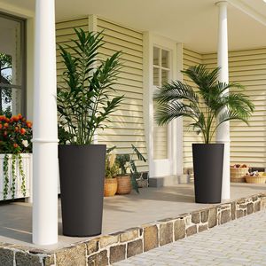 Ensemble de 2 jardinières extérieures vernissées de 29 pouces, résistantes aux intempéries et aux UV, pots à fleurs en plastique noir empilables, grand pot pour plantes - Product Image 2