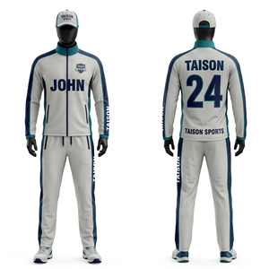 Mens Cricket <b>Tracksuit</b> Premium Polyester Interlock Soft Breathable <b>White</b> Contrast Panel Sublimation Embroidery Custom Logo Set - Product Image 4