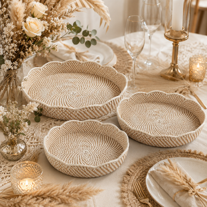 White Hand Woven Natural Rattan Scallop <b>Basket</b> for Storage Rustic Kitchen Home Decoration Bohemian <b>Table</b> Decor - Product Image 5